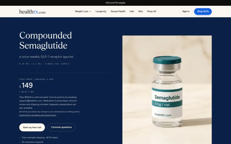HealthRX website screenshot