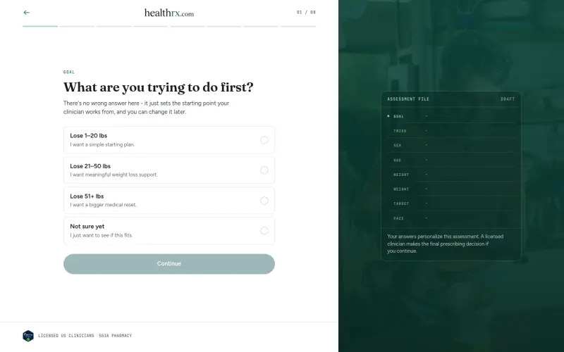HealthRX website screenshot