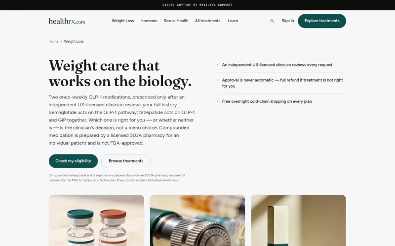 HealthRX website screenshot