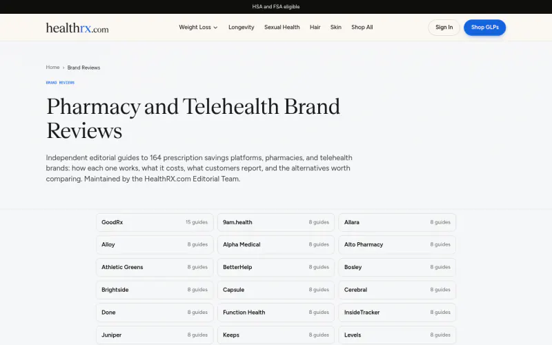 HealthRX reviews page screenshot