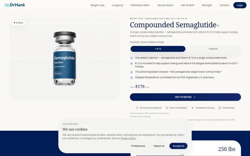 MyDrHank pricing page screenshot