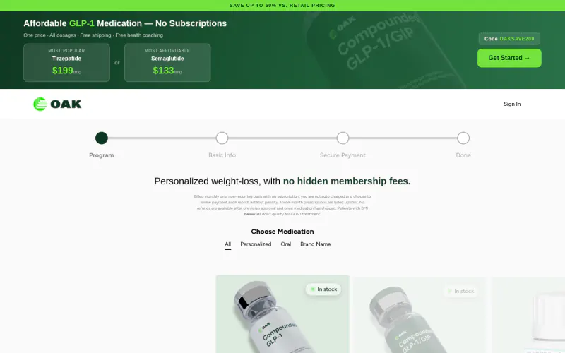 Oak Longevity website screenshot