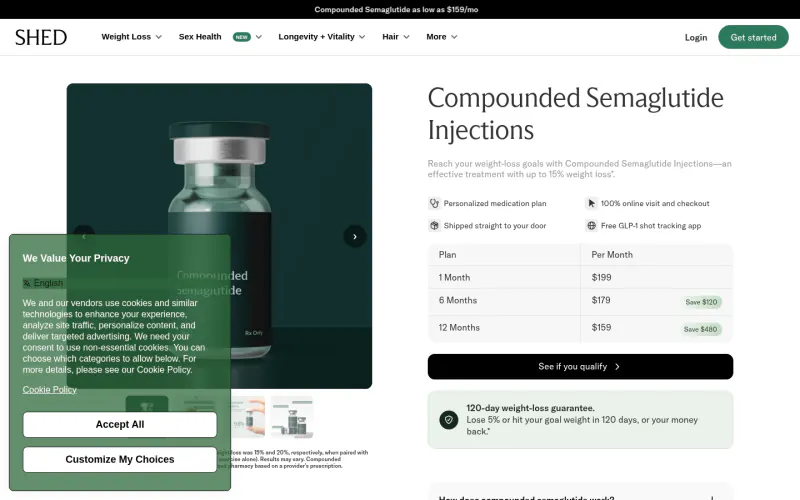 ShedRx pricing page screenshot