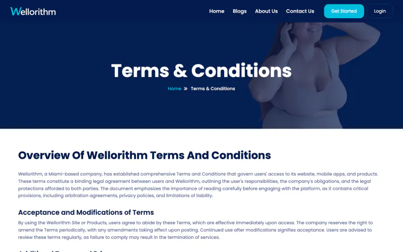 Wellorithm terms page screenshot